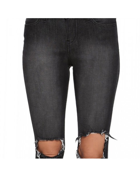 Black/Blue Vintage Skinny Knee Holes Denim Jeans