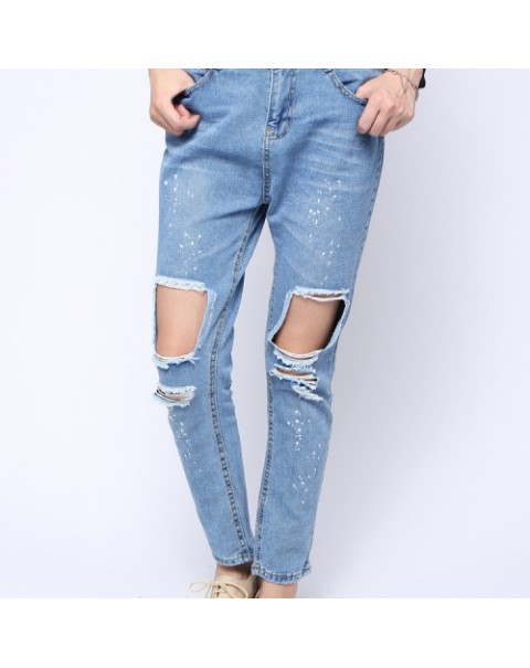 Casual Low Waist Light Blue Long Denim Jeans