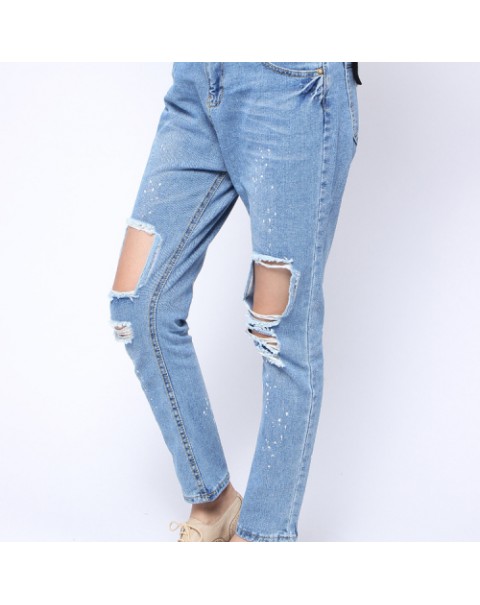 Casual Low Waist Light Blue Long Denim Jeans