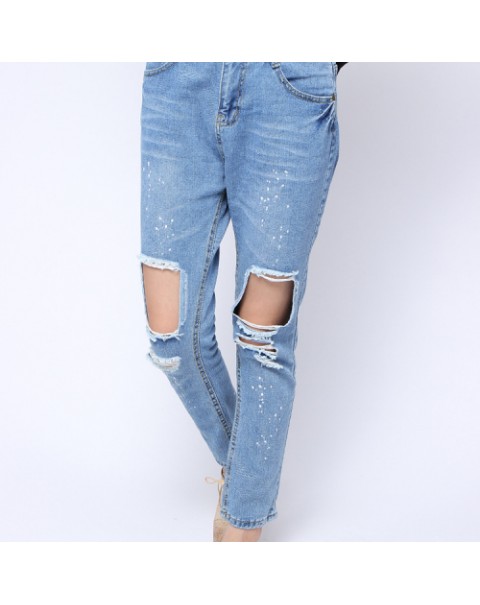 Casual Low Waist Light Blue Long Denim Jeans