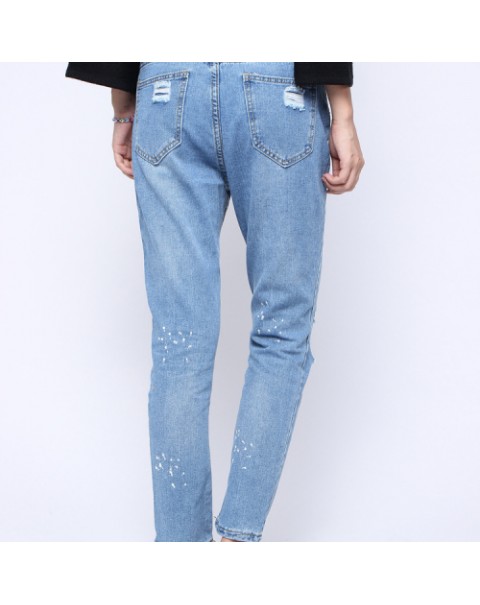 Casual Low Waist Light Blue Long Denim Jeans