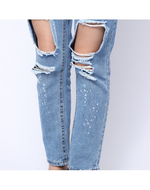 Casual Low Waist Light Blue Long Denim Jeans