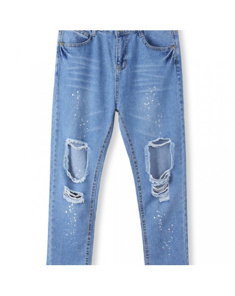 Casual Low Waist Light Blue Long Denim Jeans