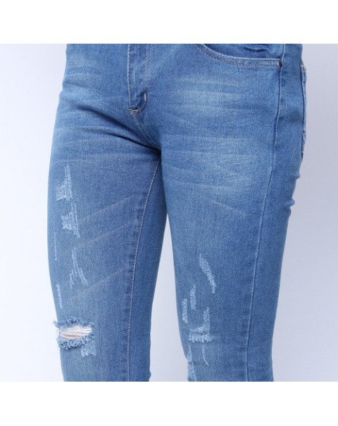 Casual Light Blue Classic Ripped Denim Jeans