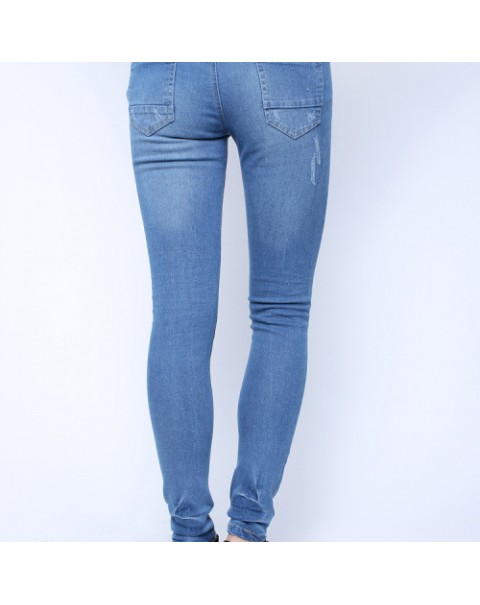 Casual Light Blue Classic Ripped Denim Jeans