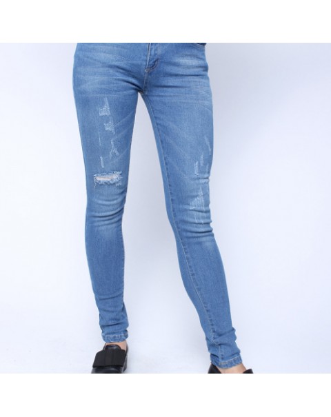 Casual Light Blue Classic Ripped Denim Jeans