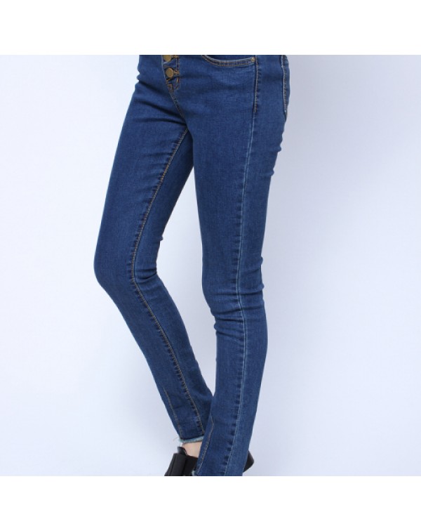 Dark Blue High Waist Four Buttons Demin Jeans