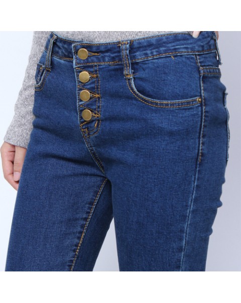 Dark Blue High Waist Four Buttons Demin Jeans