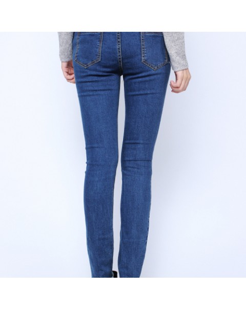 Dark Blue High Waist Four Buttons Demin Jeans